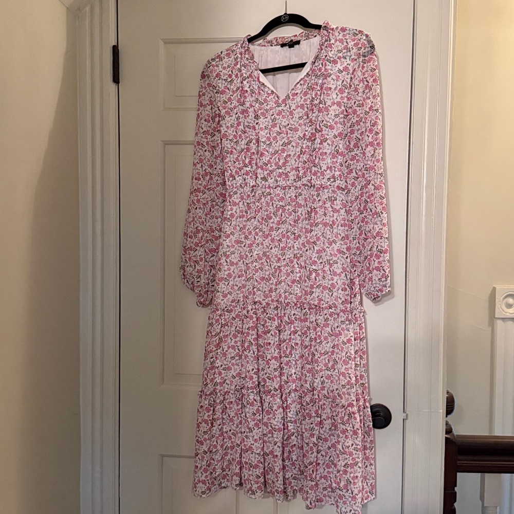 Aqua Pink Floral tiered Dress size small